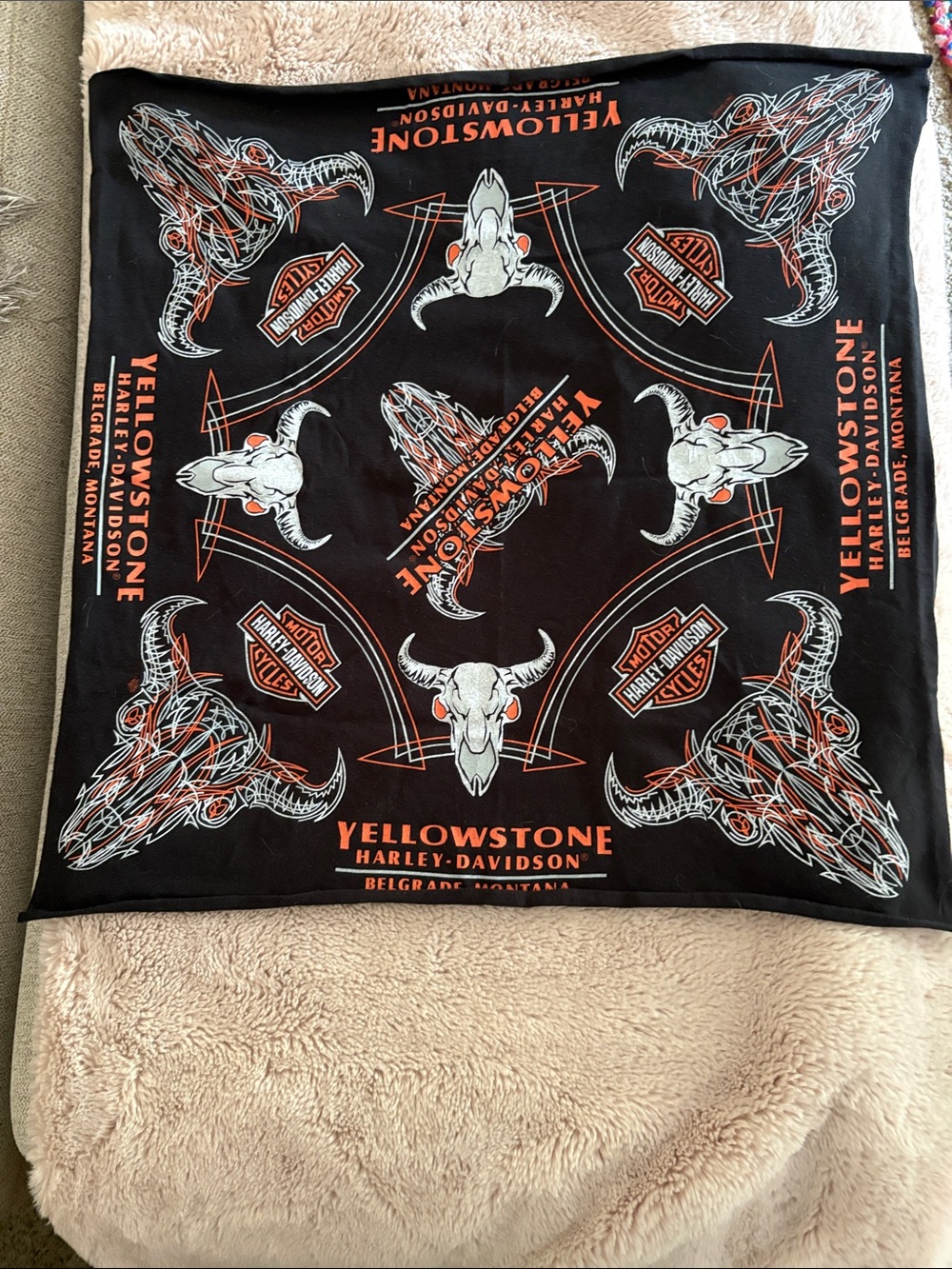 Harley-Davidson Black Bandana with Orange & White Skull Motifs